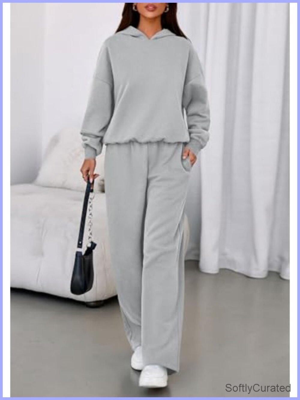2 Piece Sweatsuit Set Long Sleeve Hoodie Wide Leg Joggers Matching Tracksuit - Picture 5 of 6